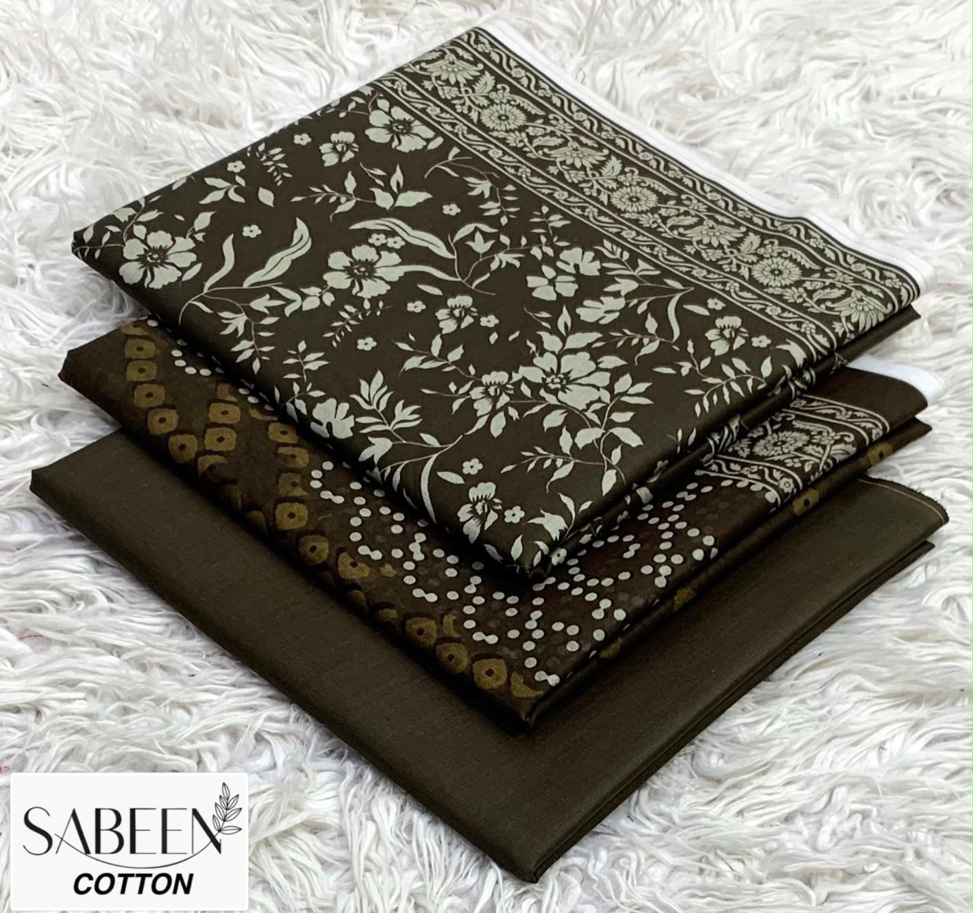 SABEEN COTTON ORIGINAL 3PC - OLIVE BROWN