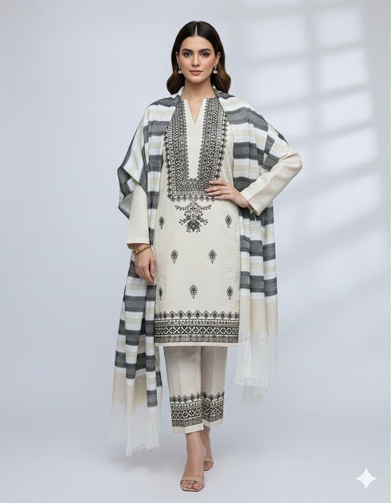 Khaadi Khaddar Embroidered 3PC Suit - DESIGN 05