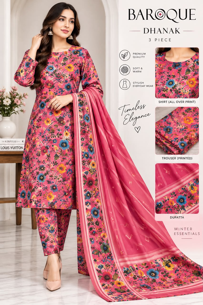 Baroque Dhanak Printed 3PC Suit D#2733 - DESIGN 10