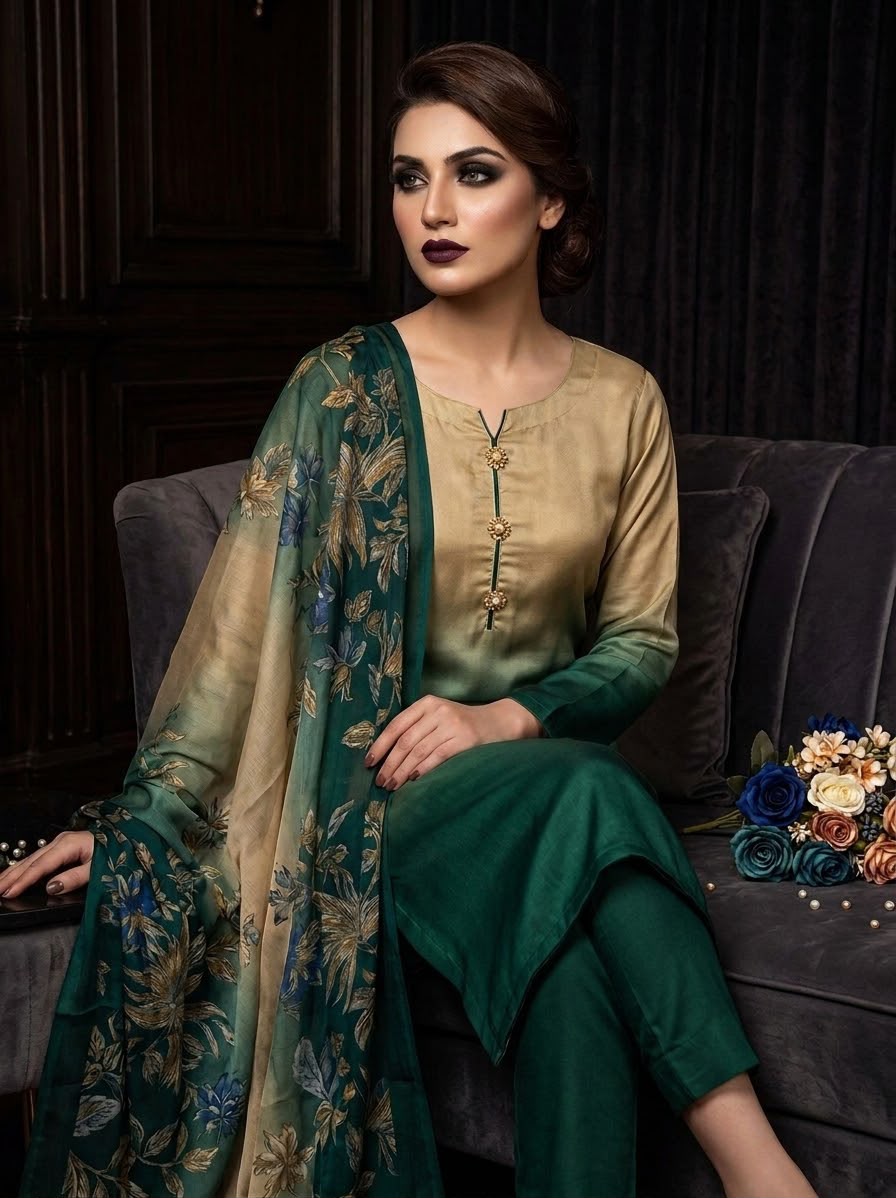 Digital Printed Shamoz Silk 3pc Suit - DESIGN 86