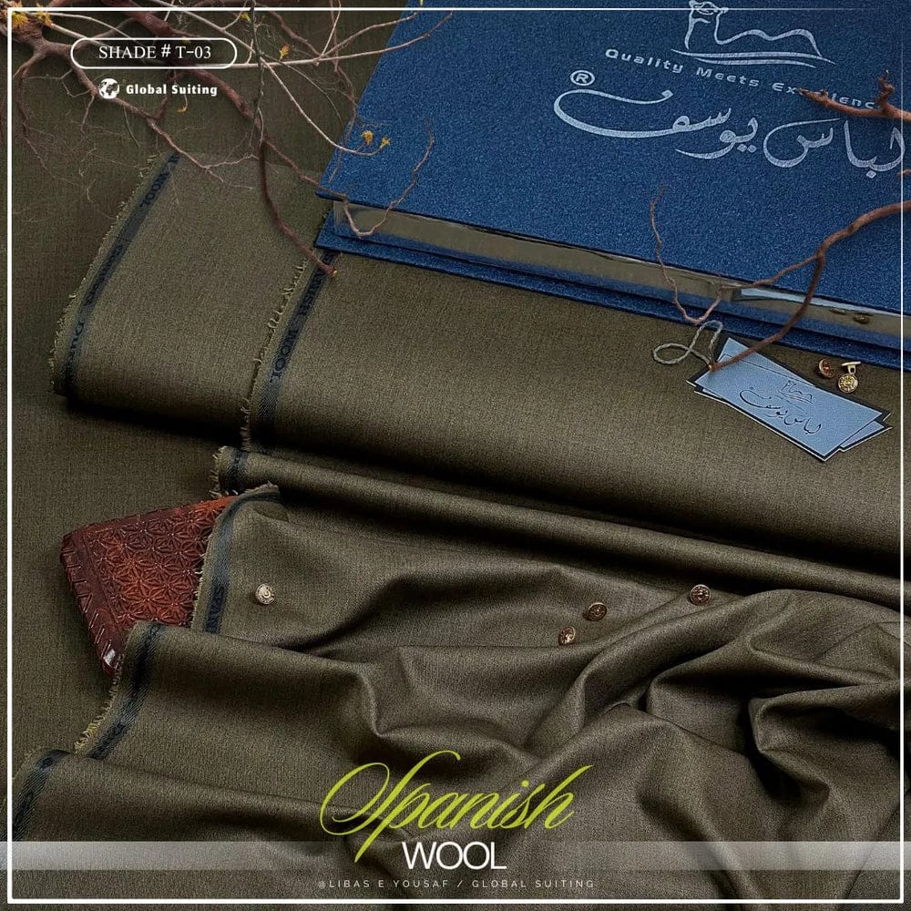 LIBAS E YOUSAF SPANISH WOOL MENS UNSTITCHED - OLIVE