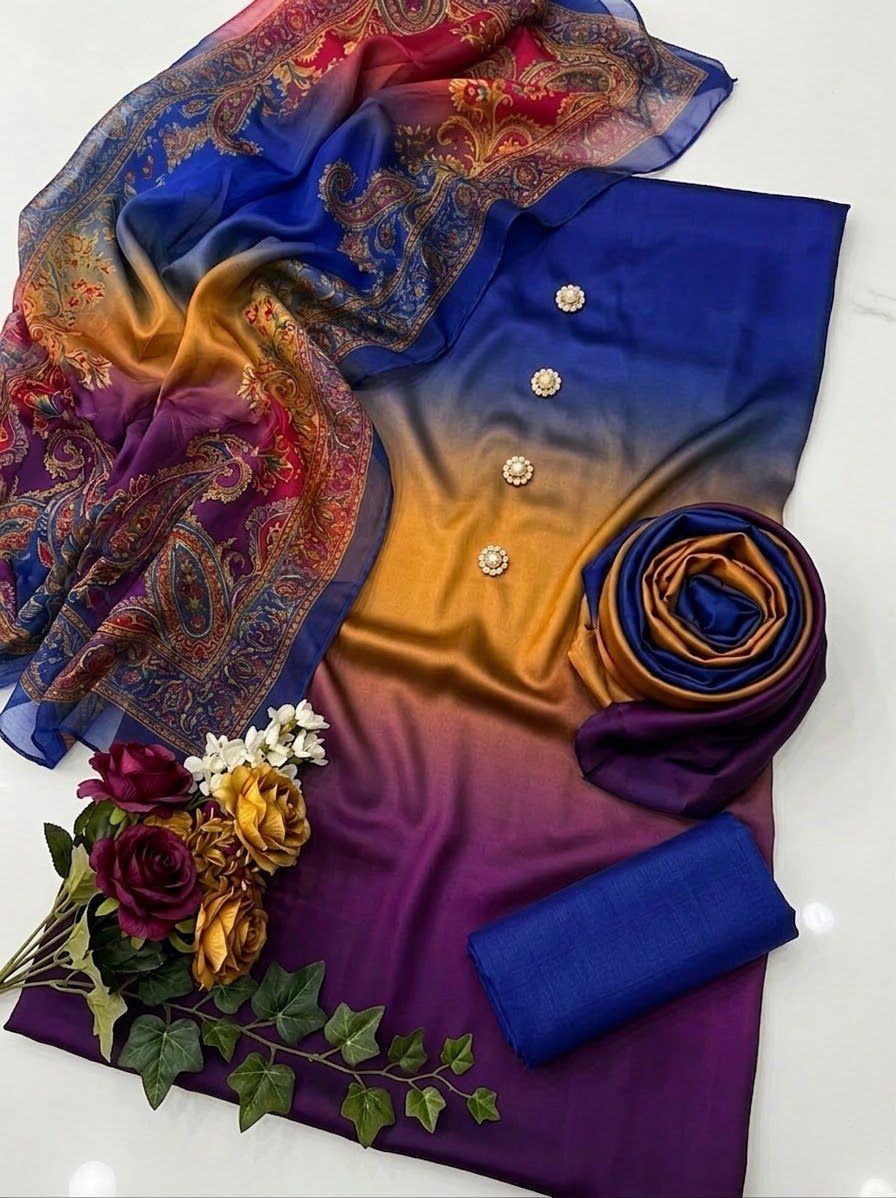 Digital Printed Shamoz Silk 3pc Suit - DESIGN 61