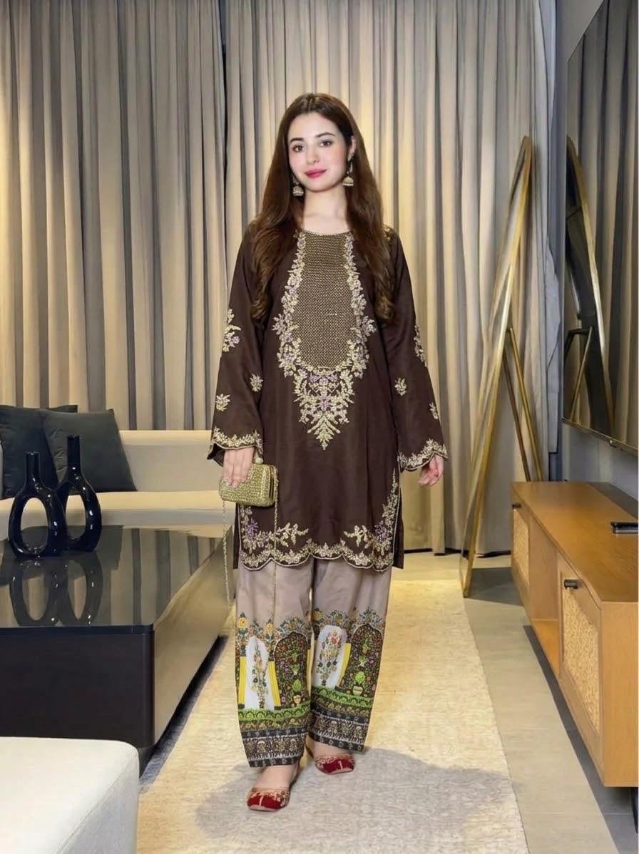 Pure Cotton Sequence Embroidered Cutwork 2pc Dress - DESIGN 03
