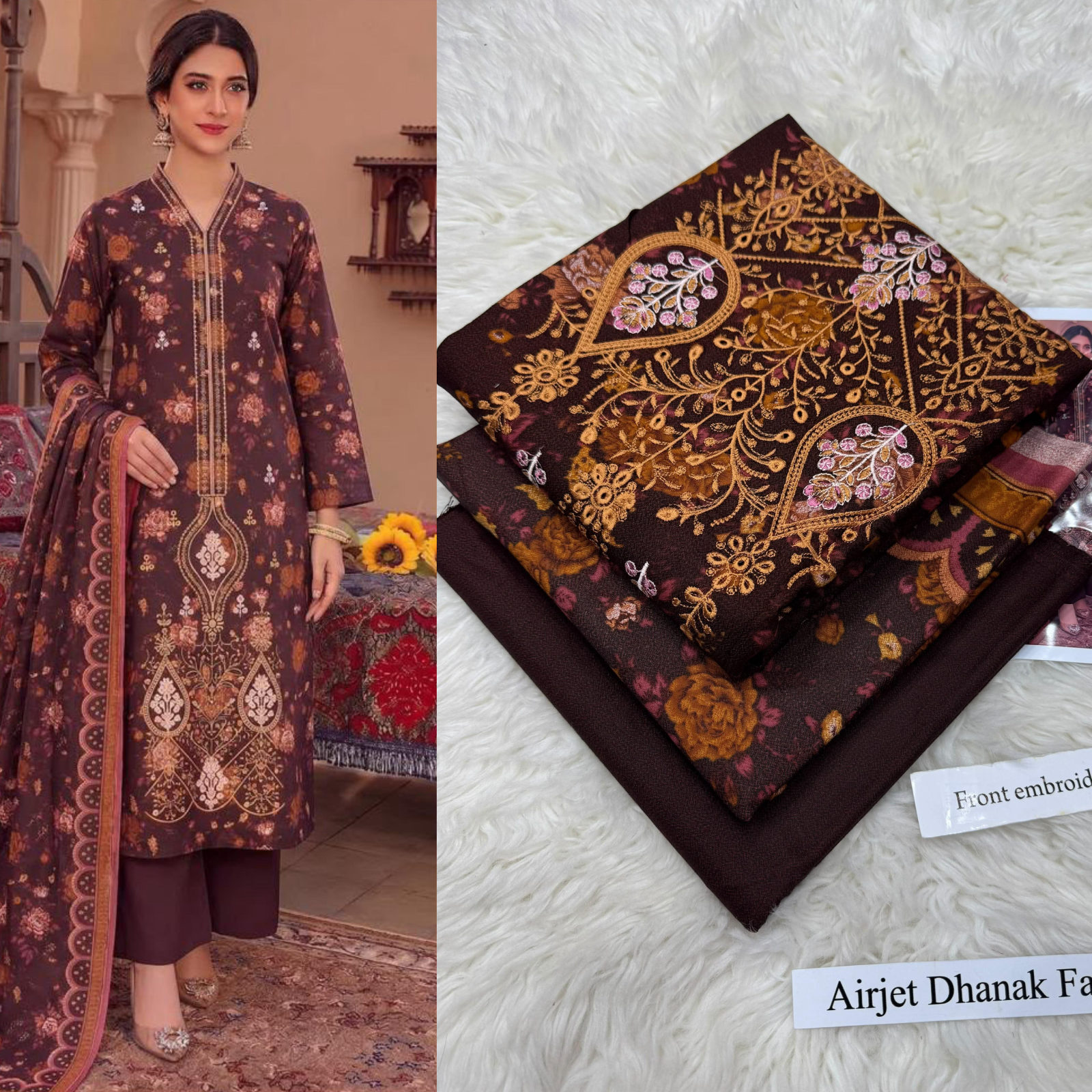 Airjet Dhanak with Dhanak Dupatta Panel Sequence Embroidered - DESIGN 18