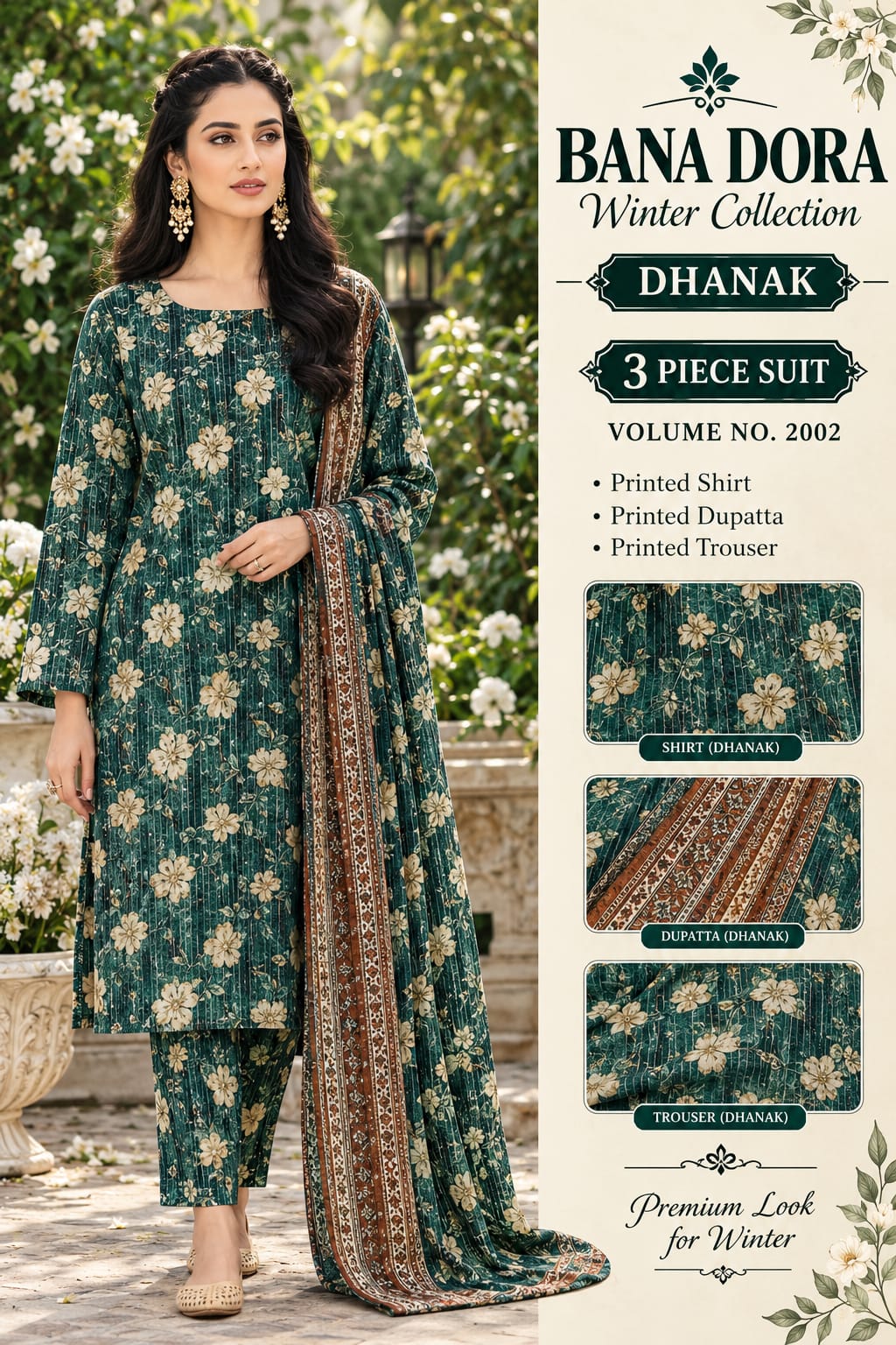 Bana Dora Dhanak Doria All Over Printed 3pc - Design 01