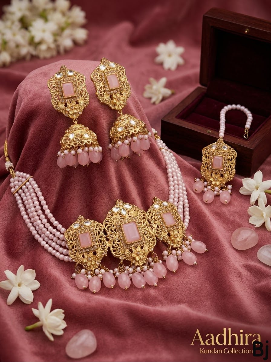 Kundan Choker Set with Earrings and Tika - DESIGN 12