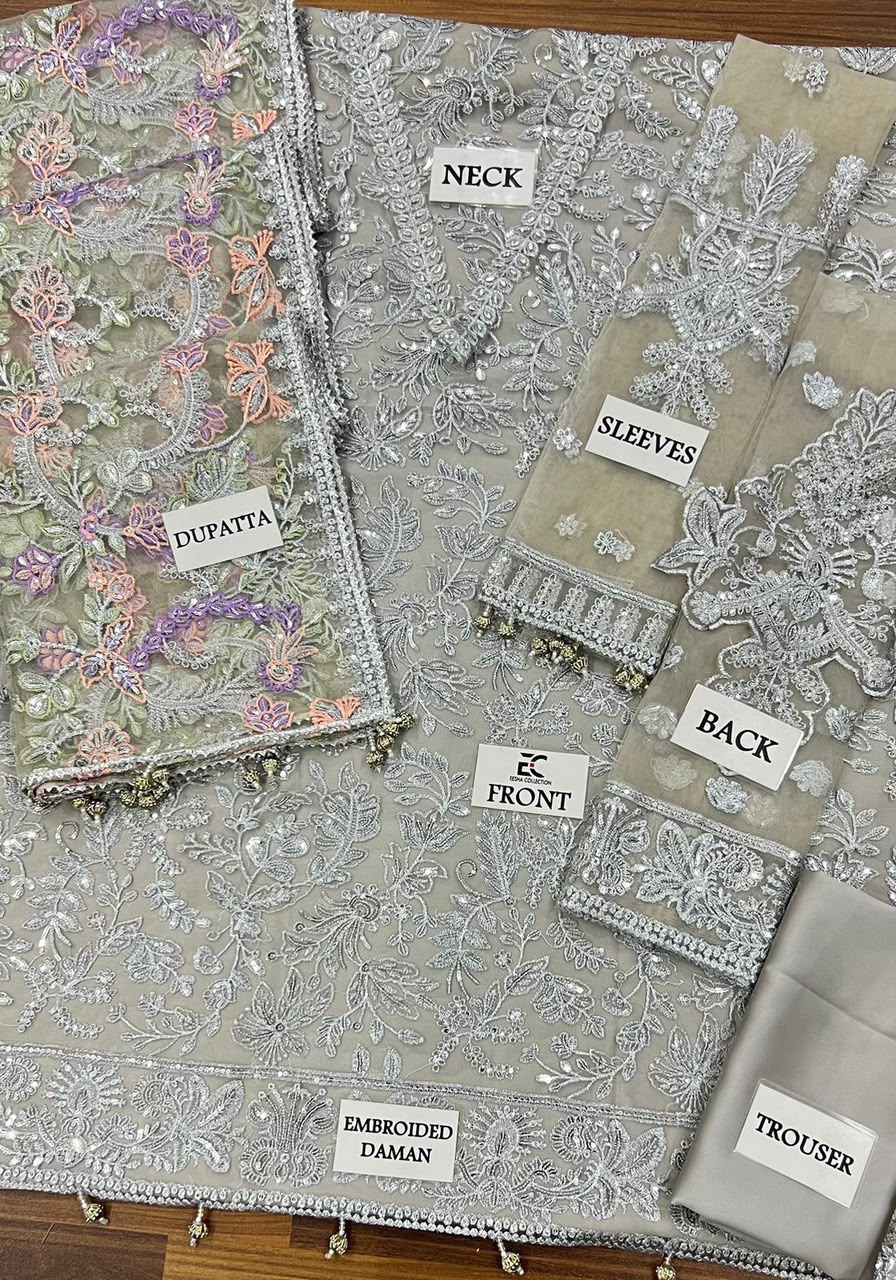 Zarif Net Embroidered Suit D#2807 - DESIGN 01
