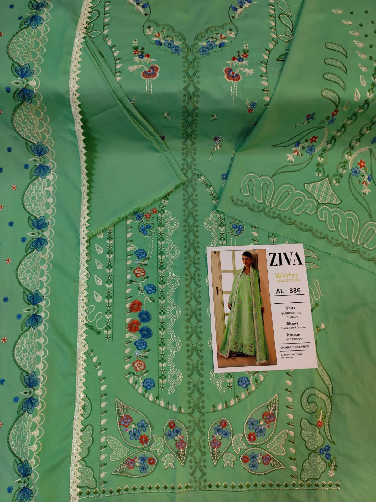 Maria B Dhanak Embroidered 3PC Suit D#AL844 - DESIGN 13