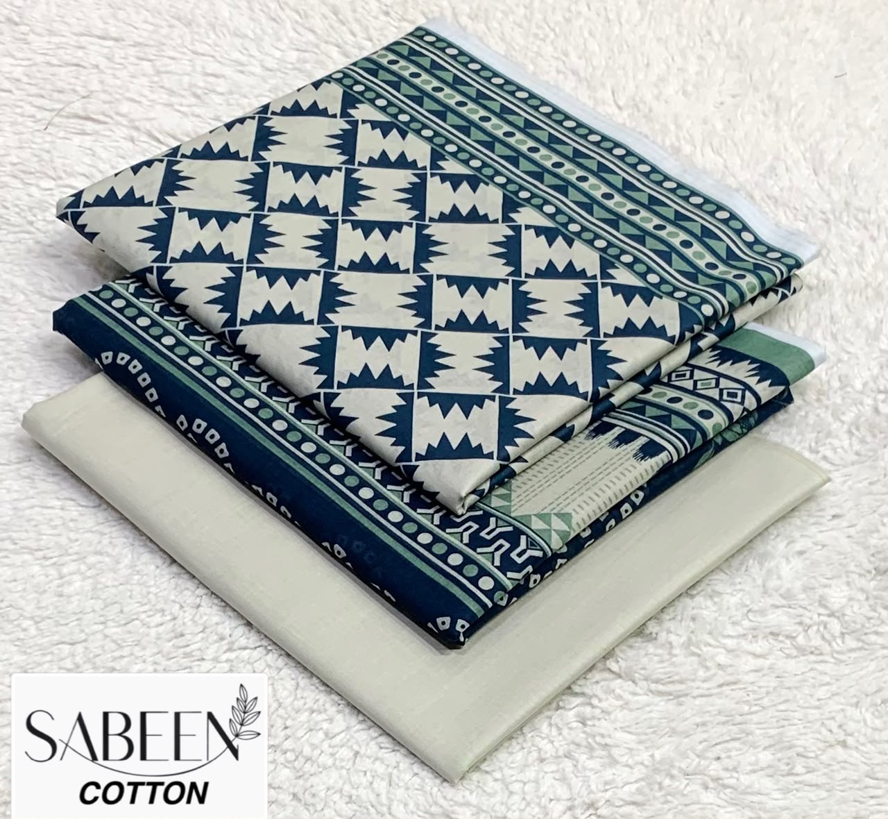 SABEEN COTTON ORIGINAL 3PC - WHITE NAVY