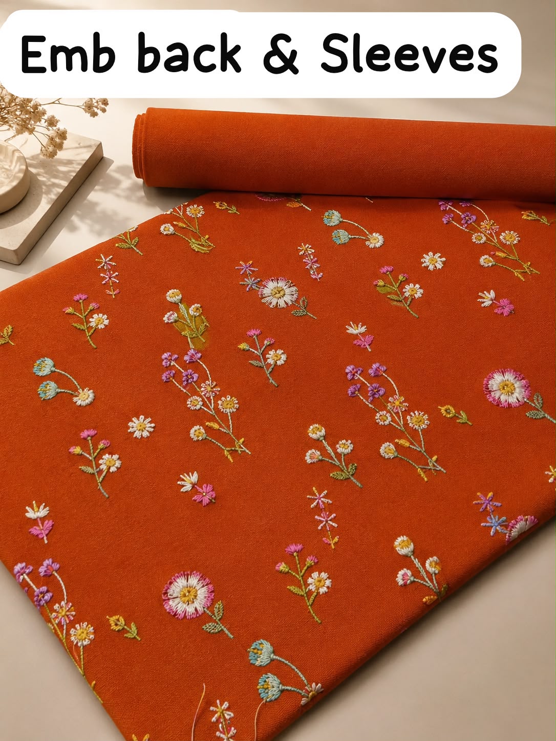 INDIAN BOTY EMBROIDERED DHANAK 2PC - ORANGE