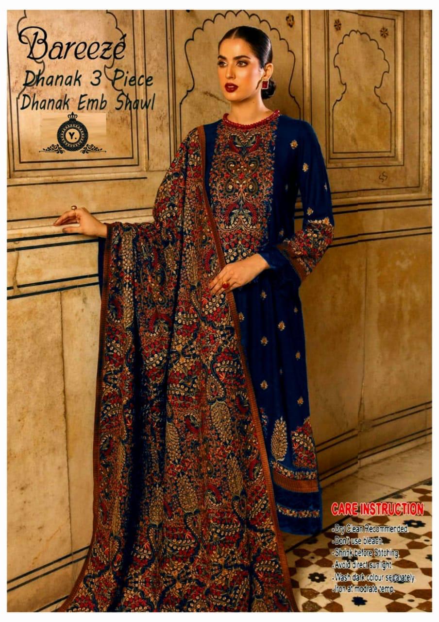 Dhanak 3pc Embroidered Suit with Embroidered Shawl - DESIGN 07