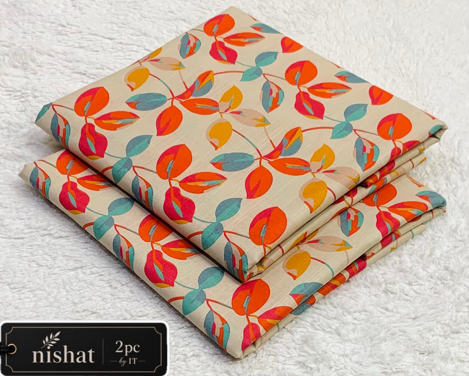 NISHAT ALLOVER KHADDAR 2PC BY IT - CREAM ORANGE