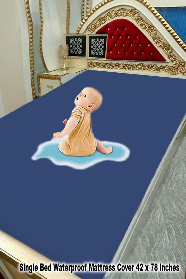 WATERPROOF MATTRESS COVER SINGLE BED - BLUE
