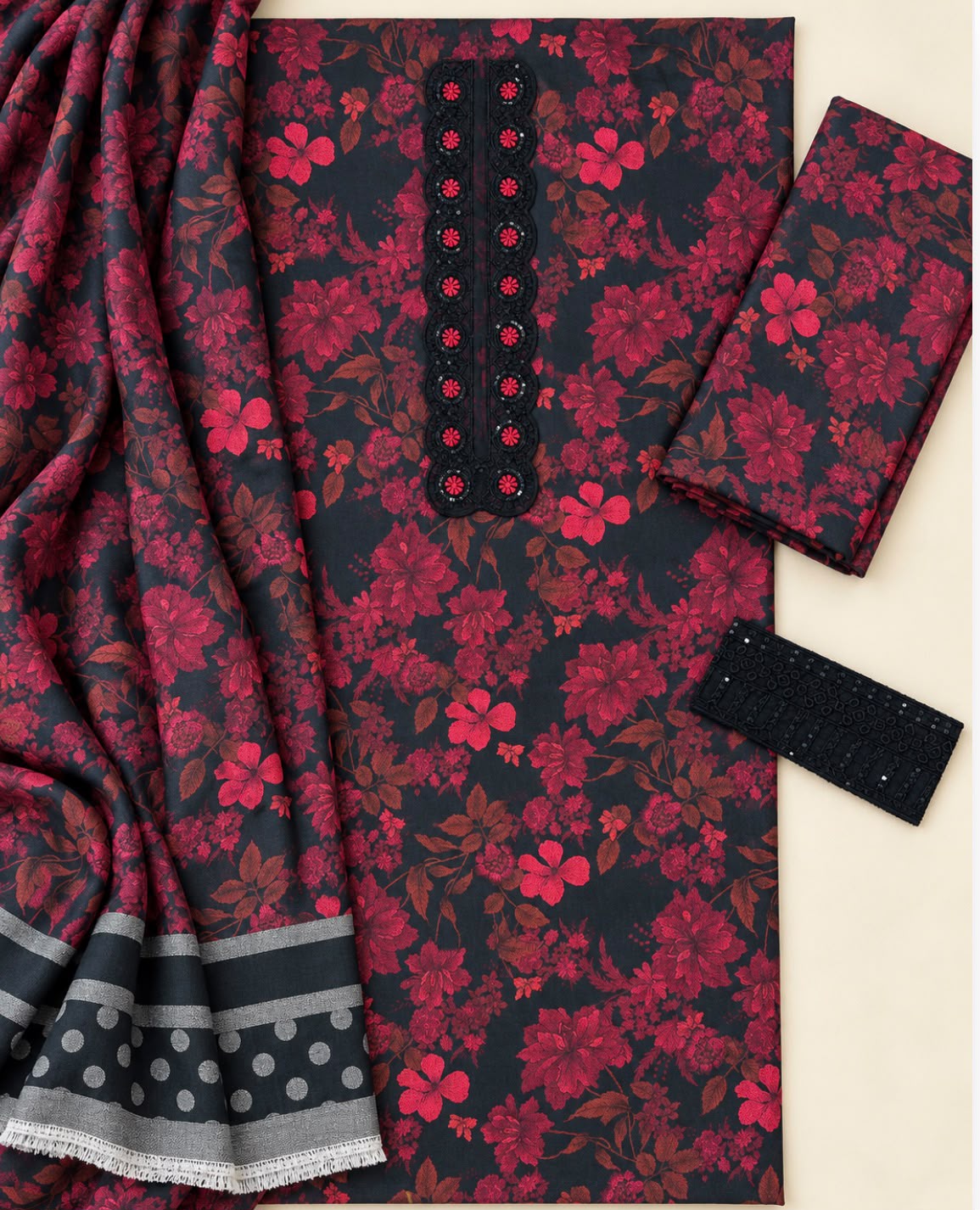 Mix Brand Dhanak Embroidered 3PC Suit - DESIGN 08