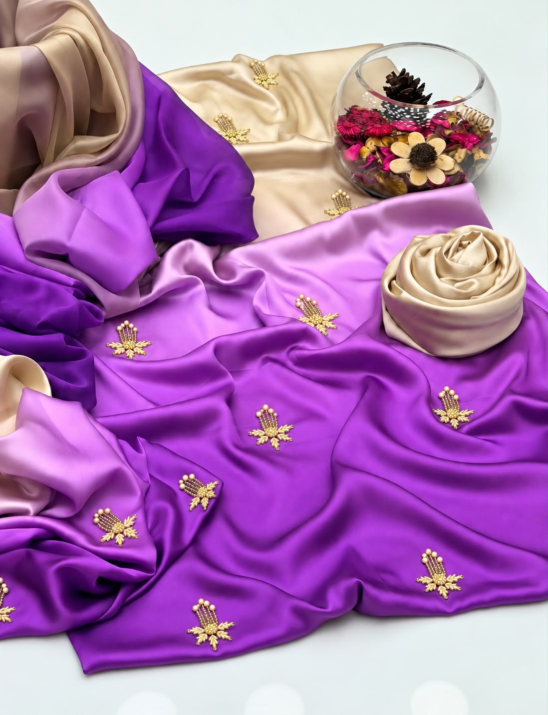 SHAMOZE SILK DIGITAL TIE AND DYE 3PC PREMIUM VERSION - PURPLE BEIGE