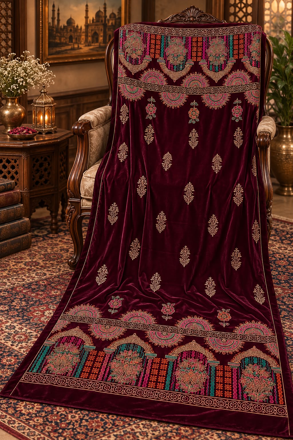 Maria B Velvet Embroidered Shawl - DESIGN 03
