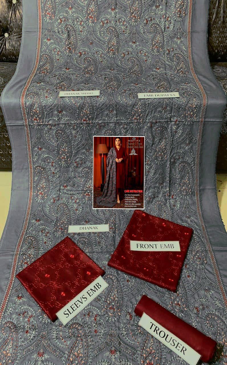 Dhanak 3pc Embroidered Suit with Embroidered Shawl - DESIGN 06