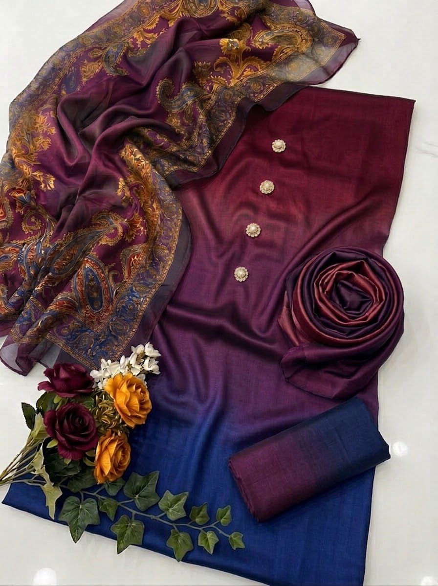 Digital Printed Shamoz Silk 3pc Suit - DESIGN 05