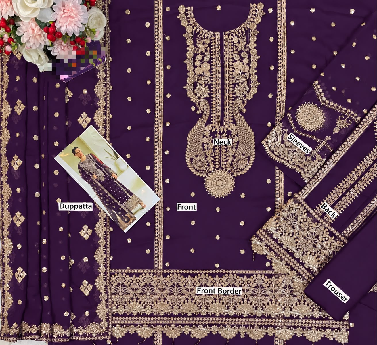 ALIZEH CHIFFON SEQUENCE 3PC PREMIUM - PURPLE