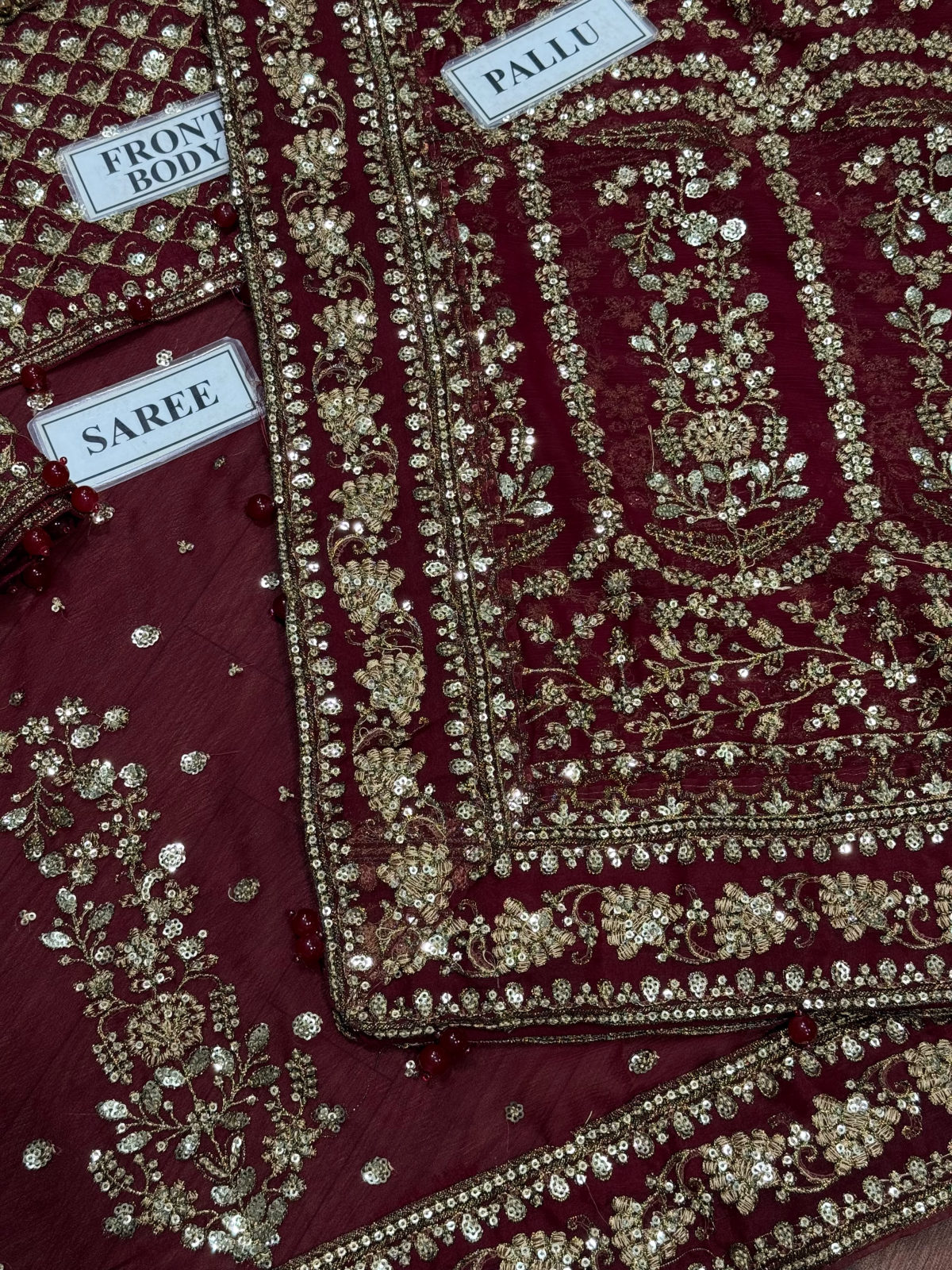 Maria B Chiffon Saree with Raw Silk Body - Design 02