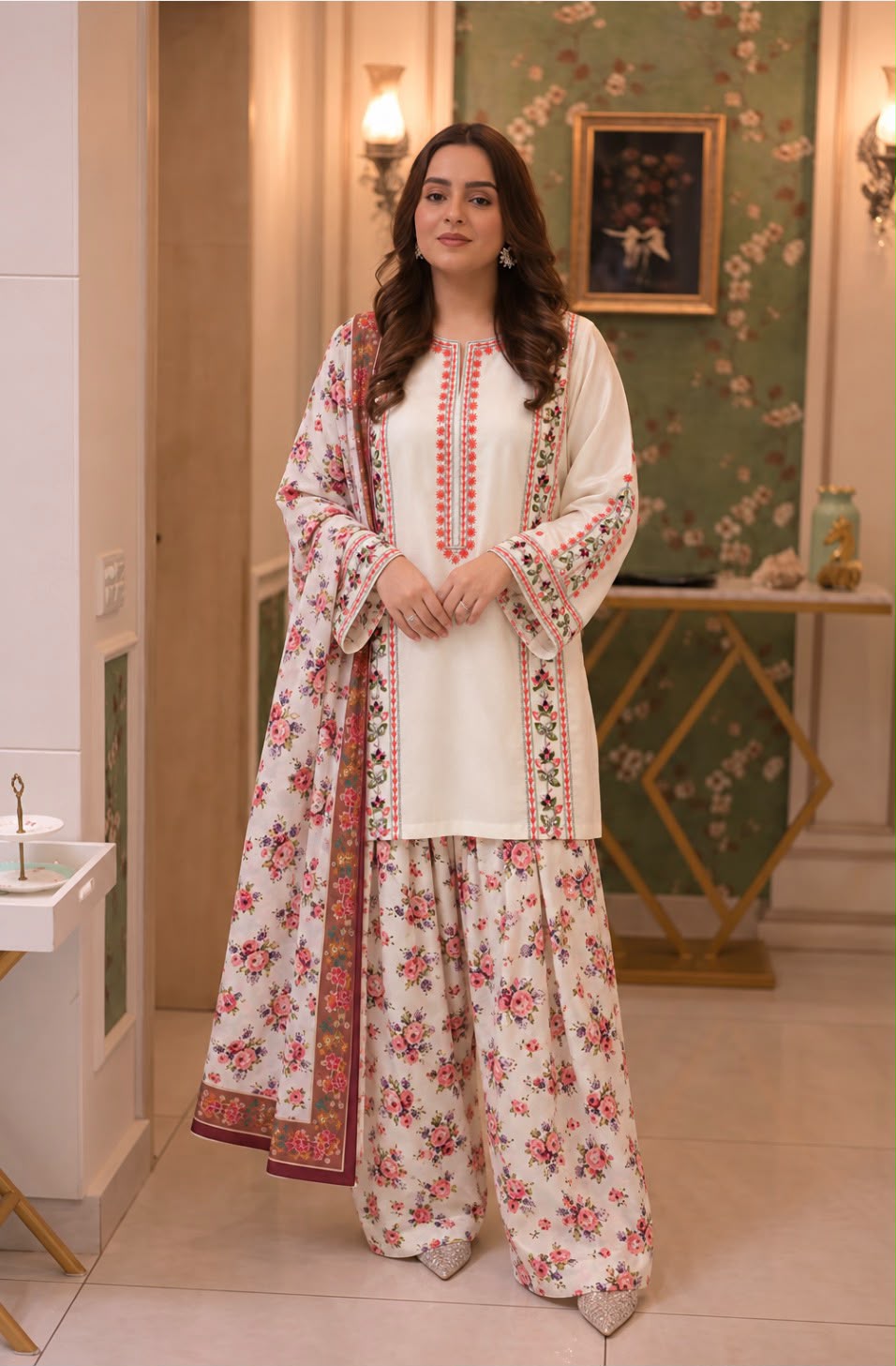 Aneela Silk Embroidered 3PC Suit - DESIGN 01