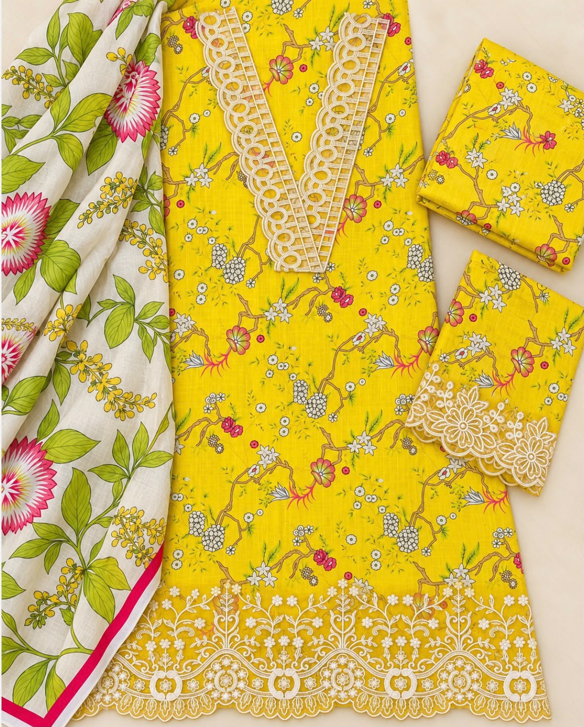 Indian Booti Dhanak Embroidered 3PC Suit - DESIGN 03