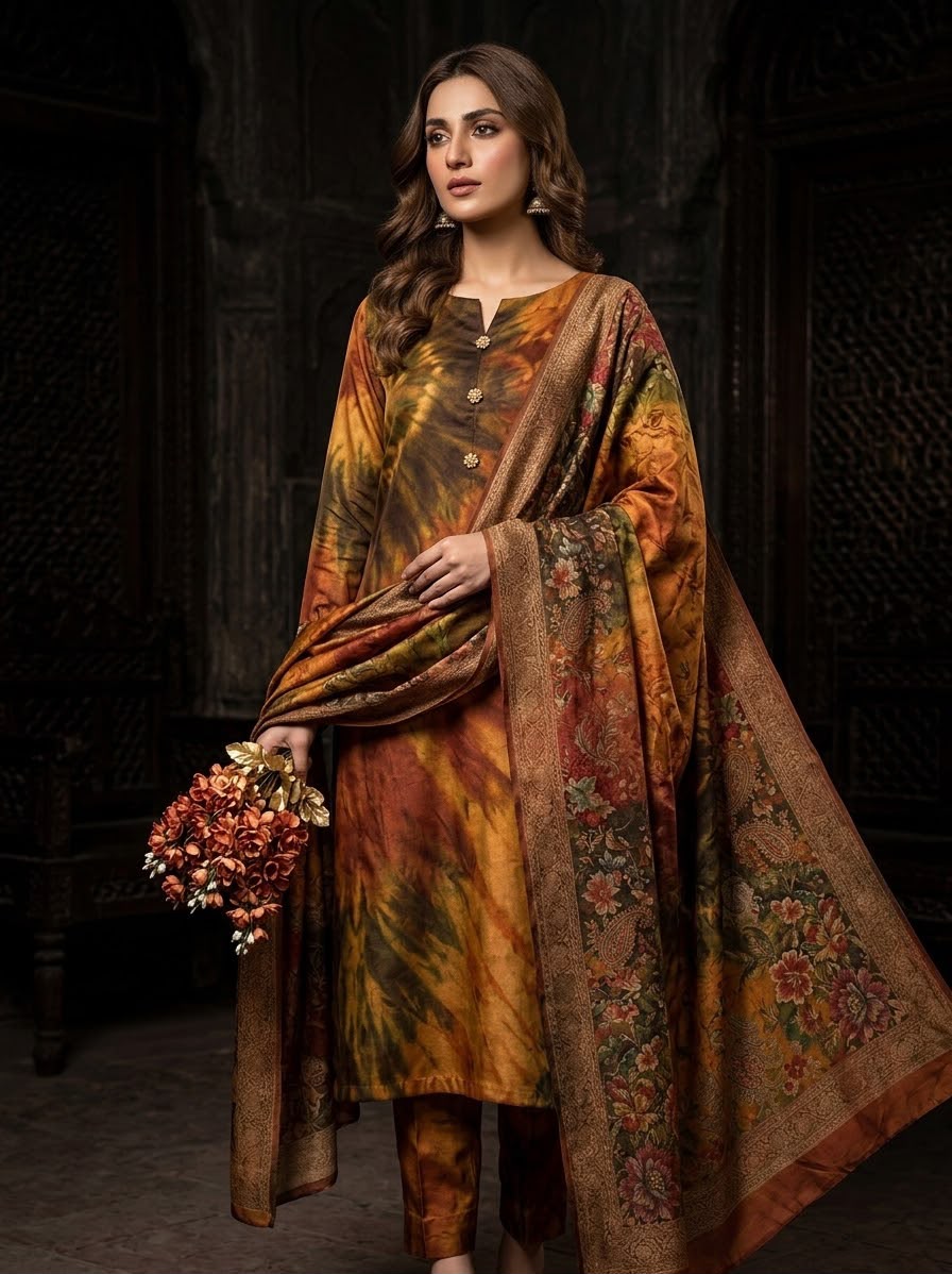 Digital Printed Shamoz Silk 3pc Suit - DESIGN 47