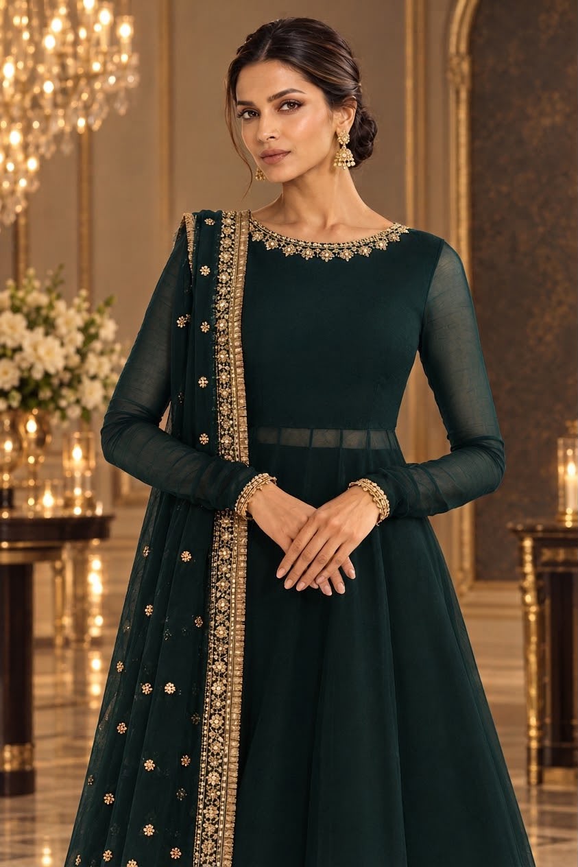 Code 261 Dark Zinc Chiffon Sequence Lehenga