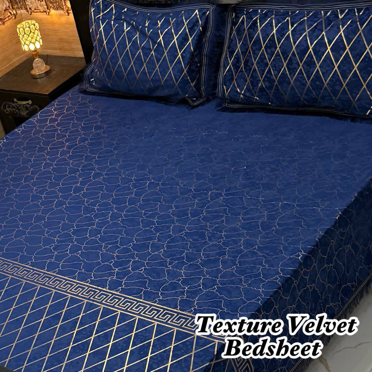 3PC TEXTURE VELVET BEDSHEET KING SIZE - ROYAL BLUE