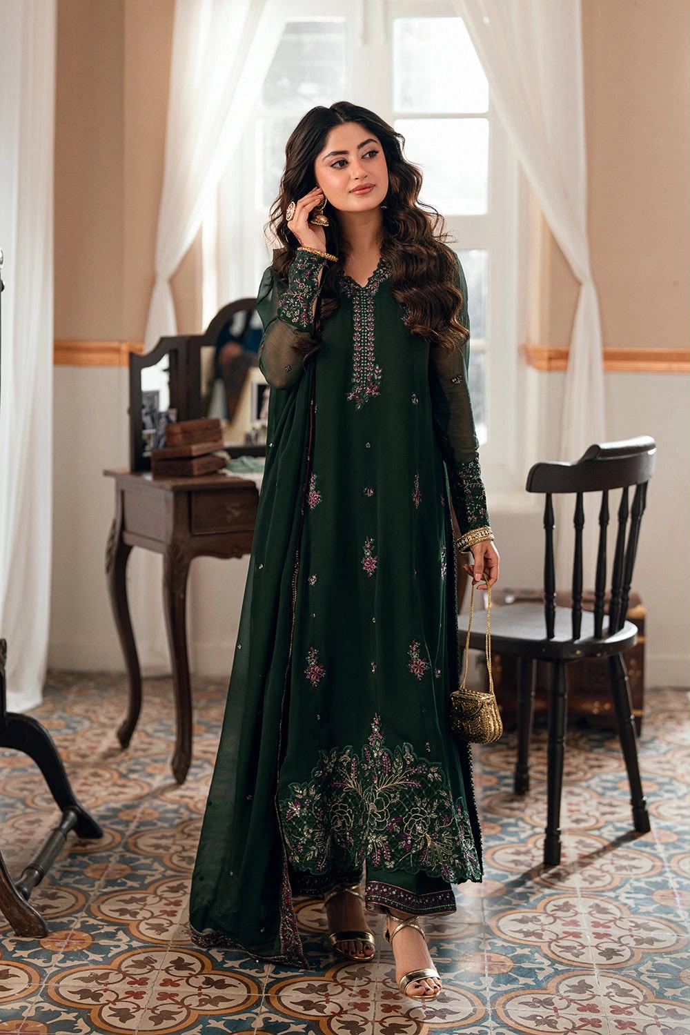 Silk Embroidered Kaftan 2PC Suit - DESIGN 01