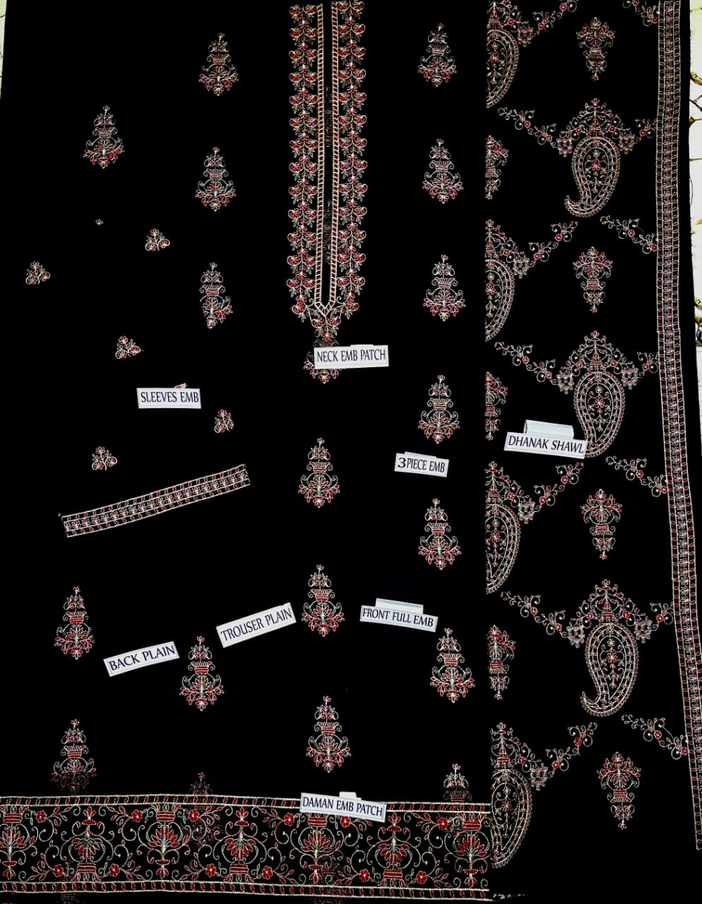 Dhanak 3pc Embroidered Suit with Embroidered Shawl - DESIGN 28