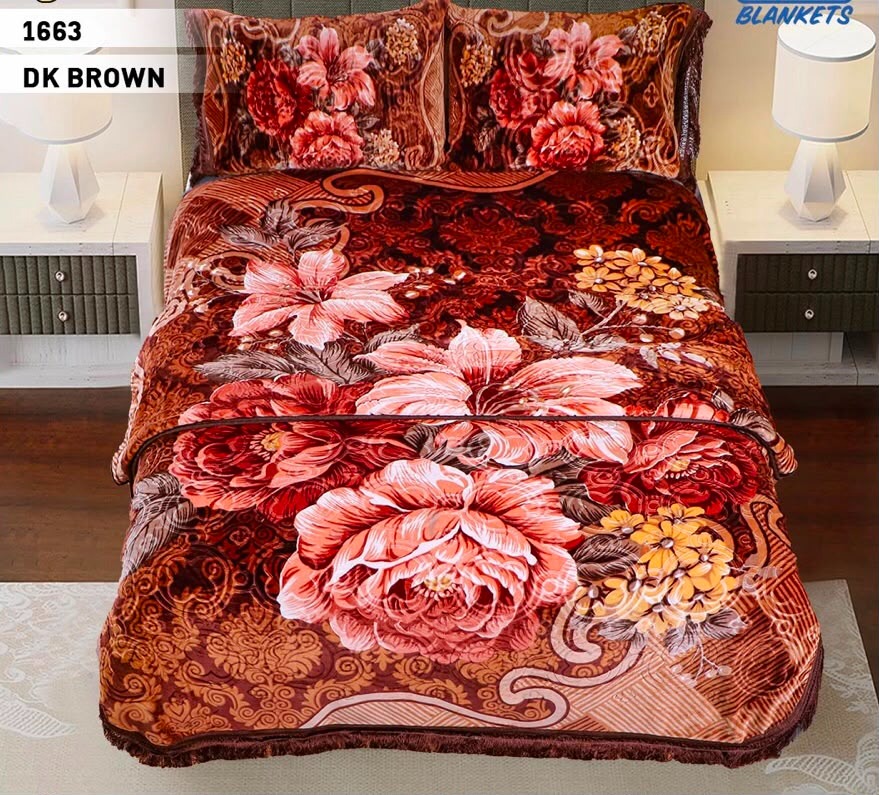 4PCS KAMBAL BLANKET SET - DARK BROWN ROSE