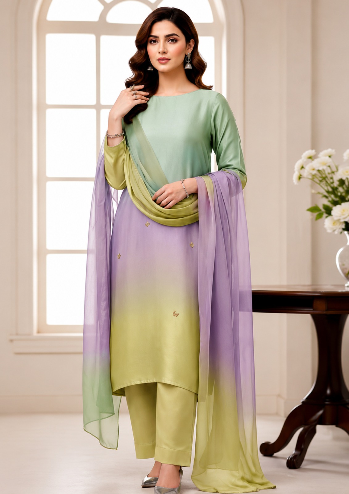 SHAMOOZ SILK DIGITAL PRINTED 3PC - DESIGN 36