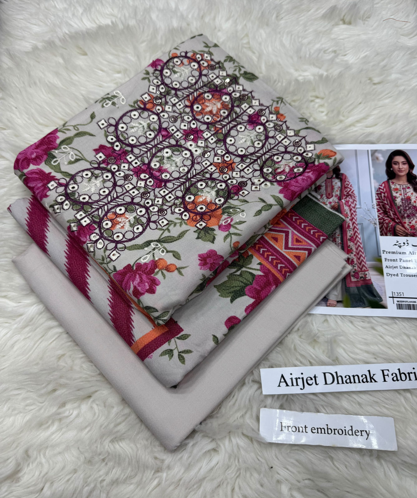 DHANAK WITH DHANAK DUPATTA 3PC - GREY PINK