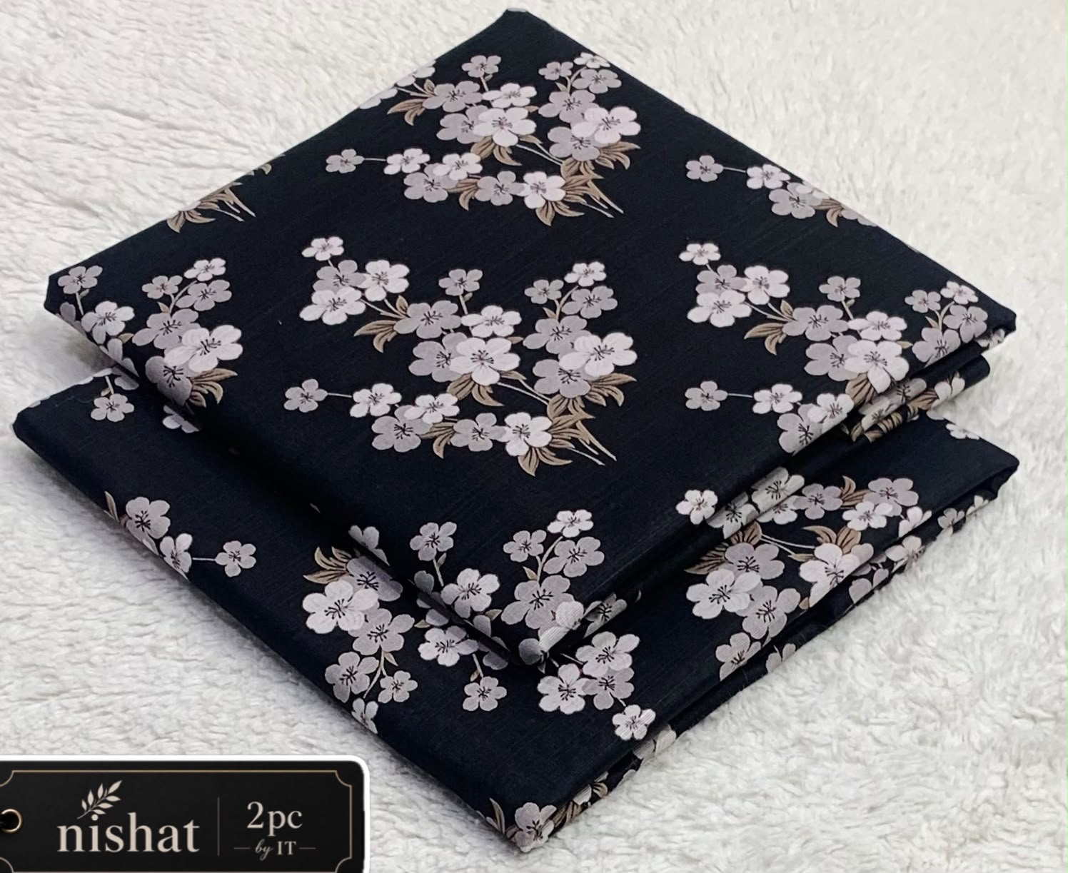 NISHAT ALLOVER KHADDAR 2PC BY IT - BLACK WHITE