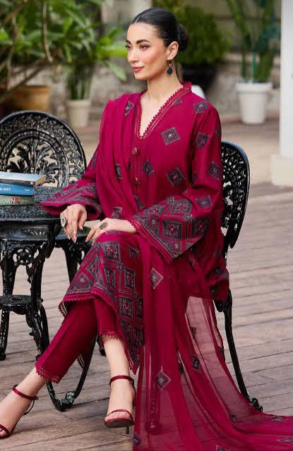 BAREEZE 6187 DHANAK EMBROIDERED - MAROON