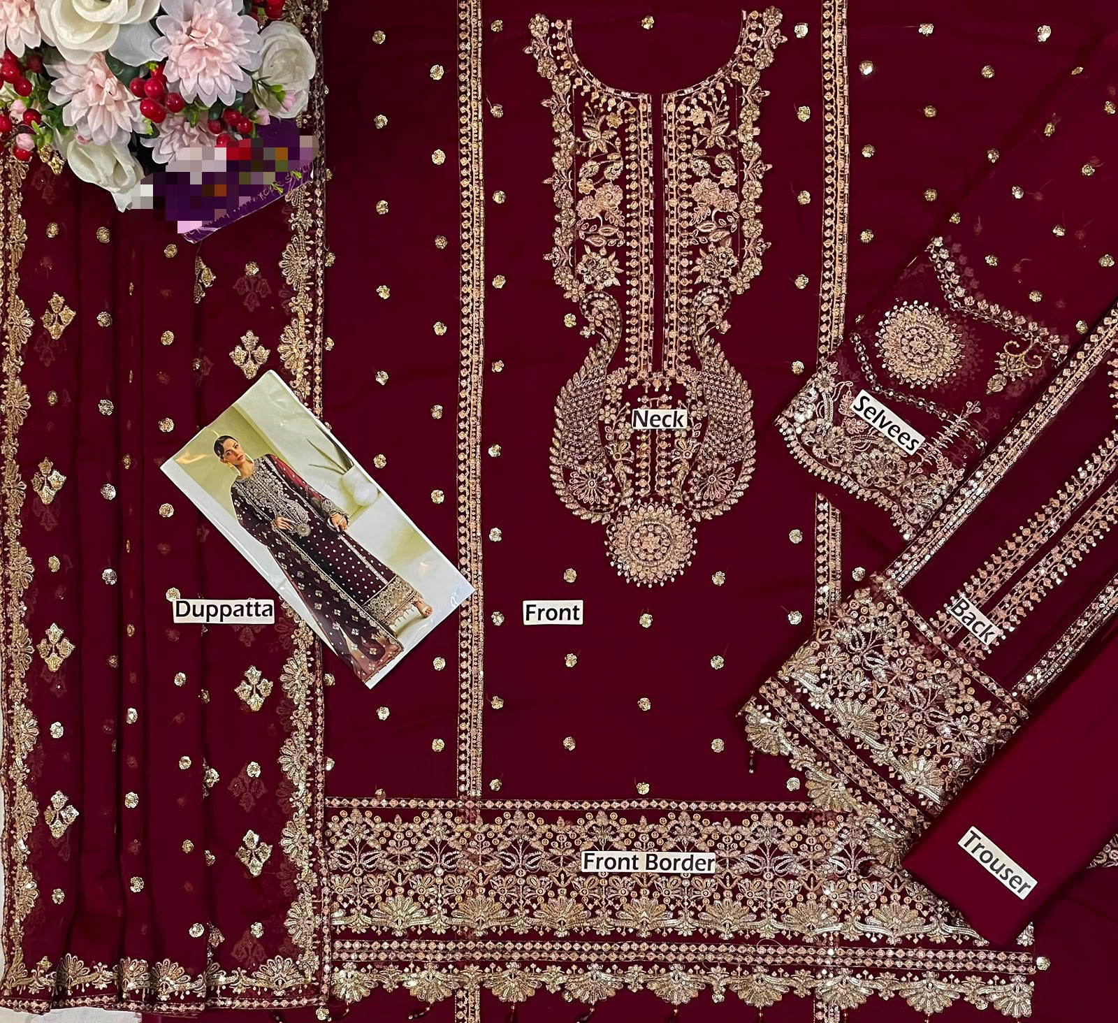 ALIZEH CHIFFON SEQUENCE 3PC PREMIUM - MAROON