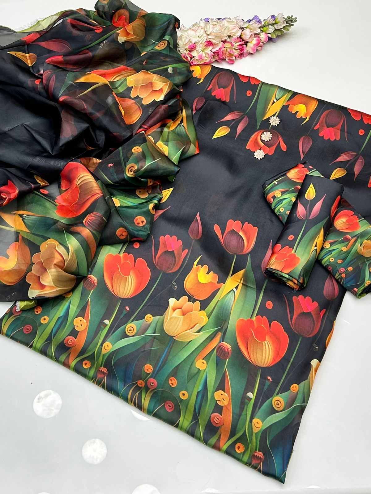 Digital Printed Shamoz Silk 3pc Suit - DESIGN 14
