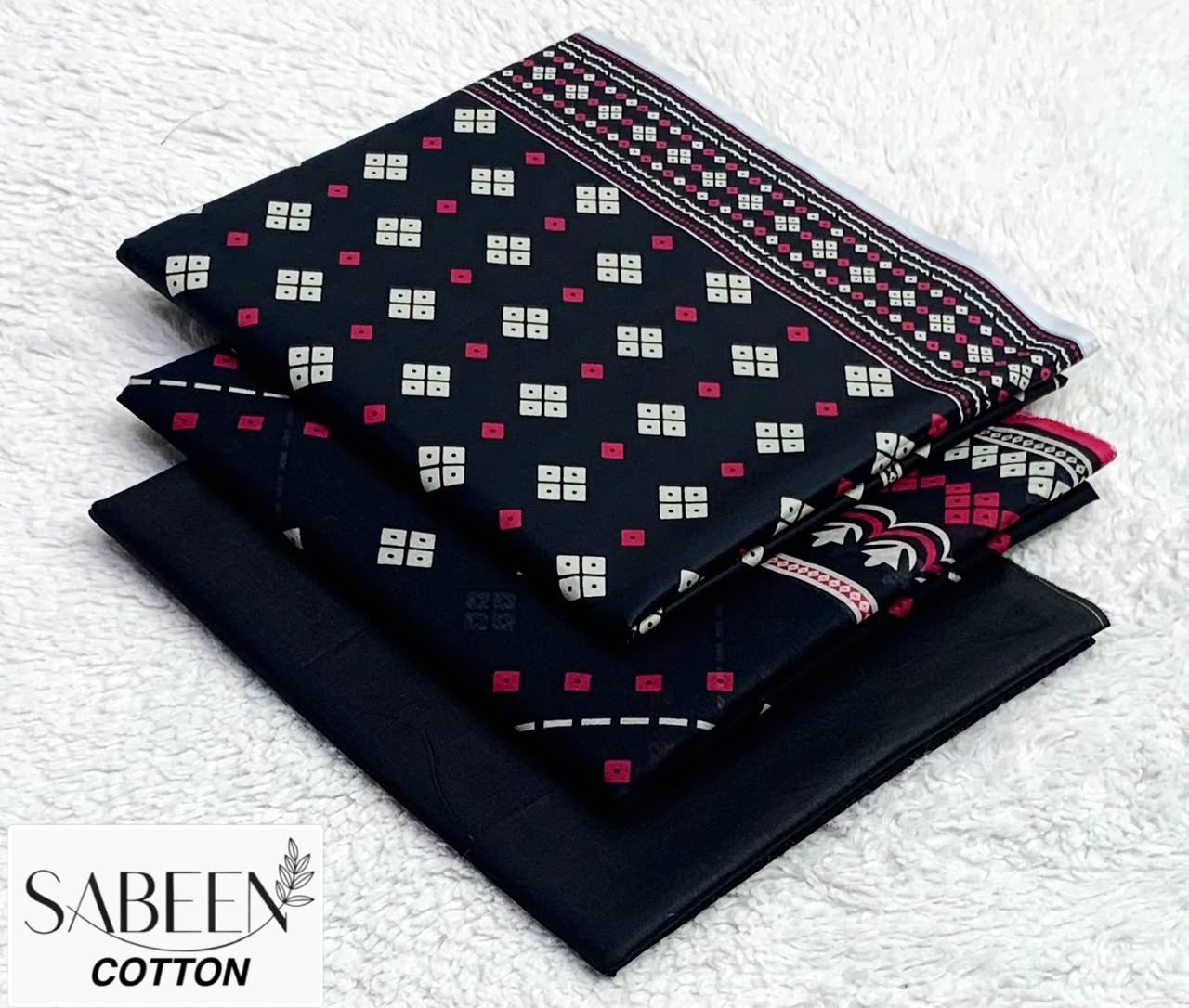 SABEEN COTTON ORIGINAL 3PC - BLACK WHITE MOTIF
