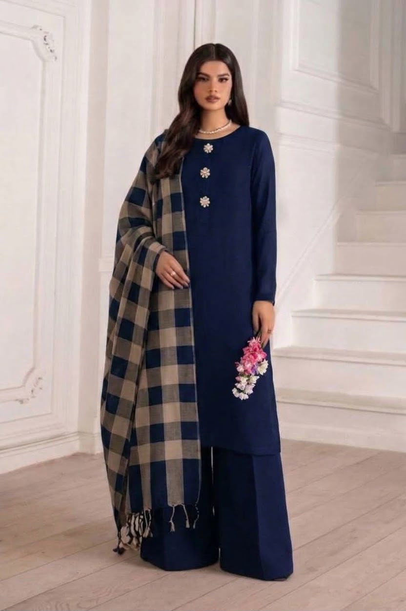 Marina Dhanak 3pc with Wool Shawl - Design 03