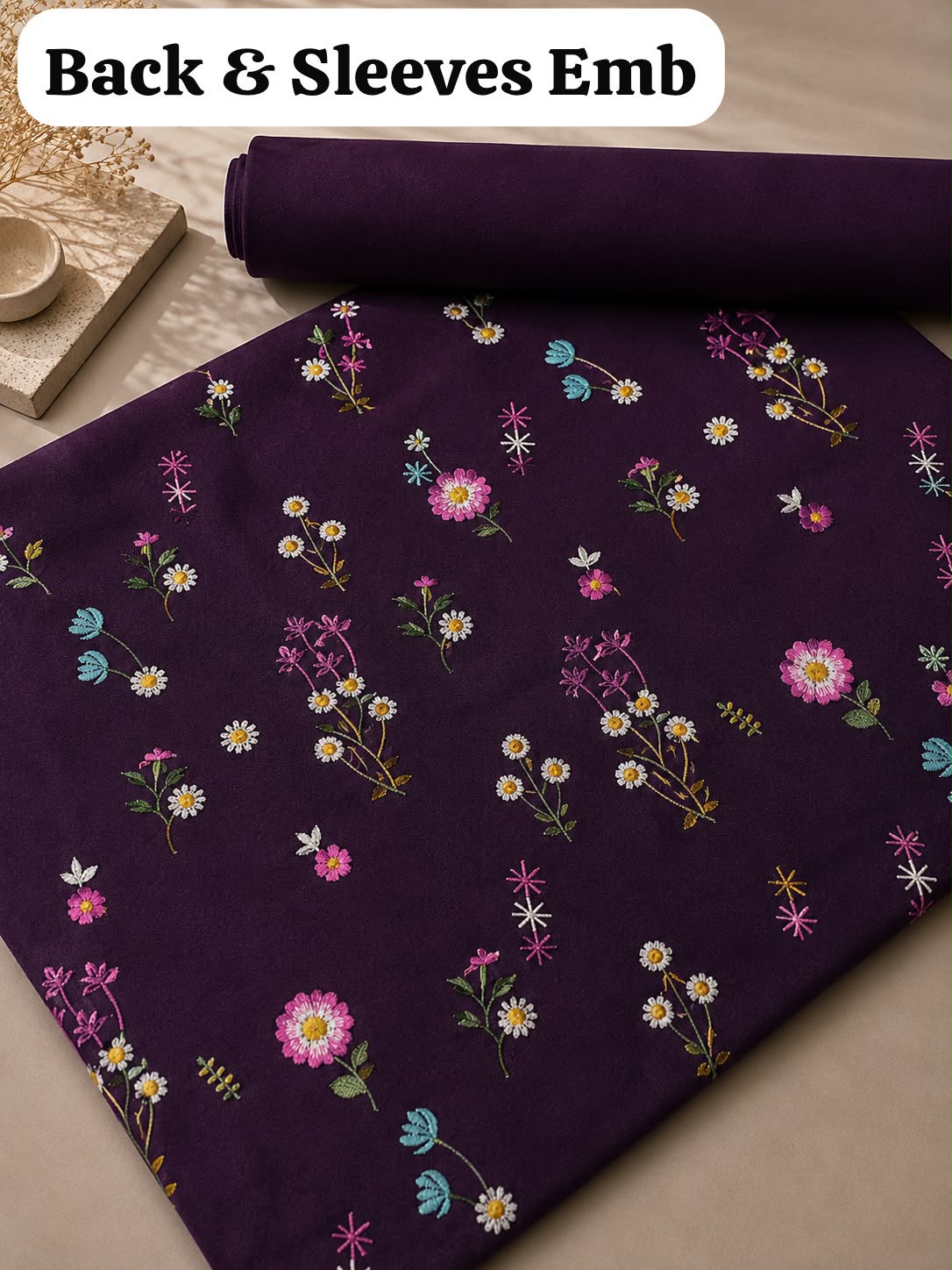 INDIAN BOTY EMBROIDERED DHANAK 2PC - PURPLE