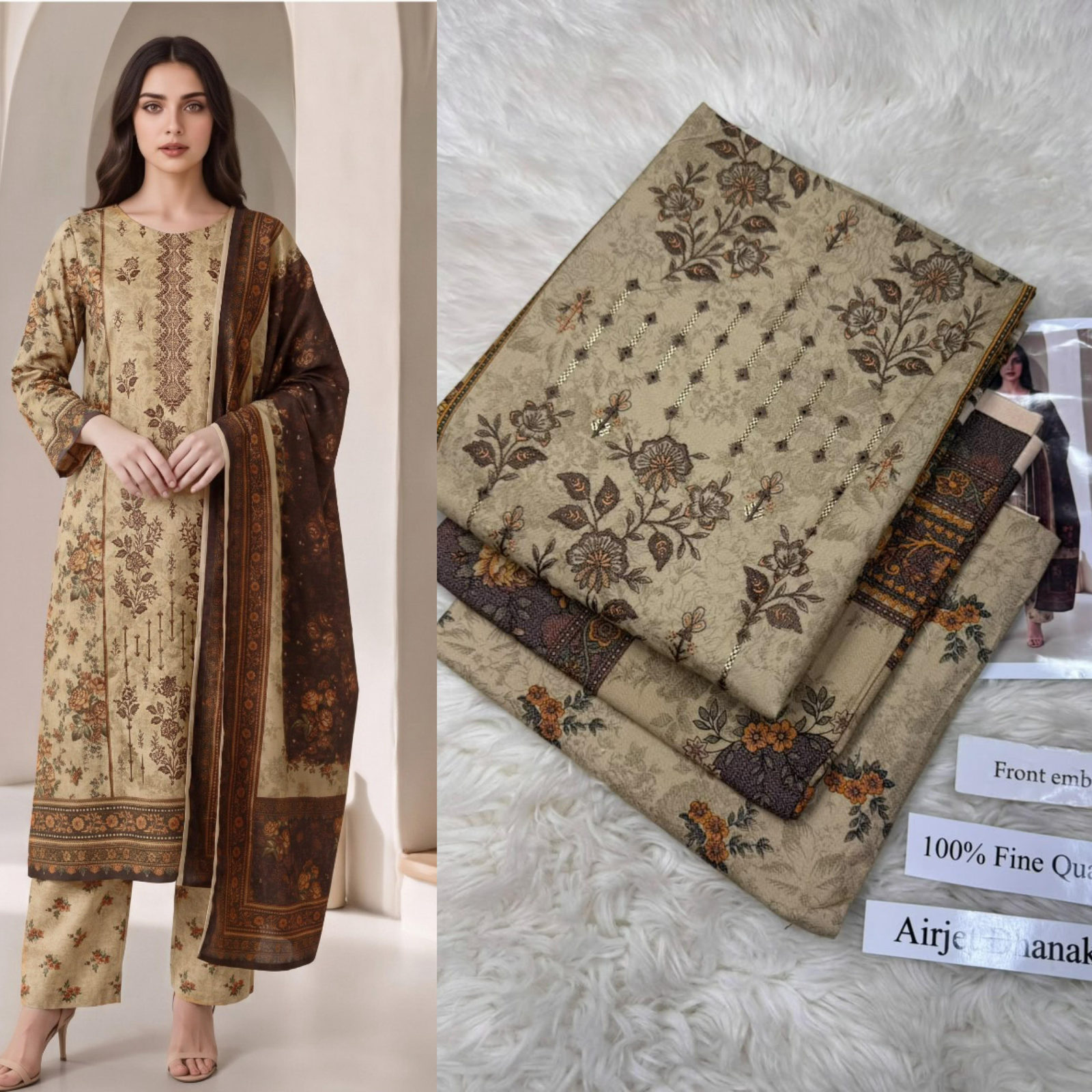 Airjet Dhanak with Dhanak Dupatta Sequence Embroidered - DESIGN 10