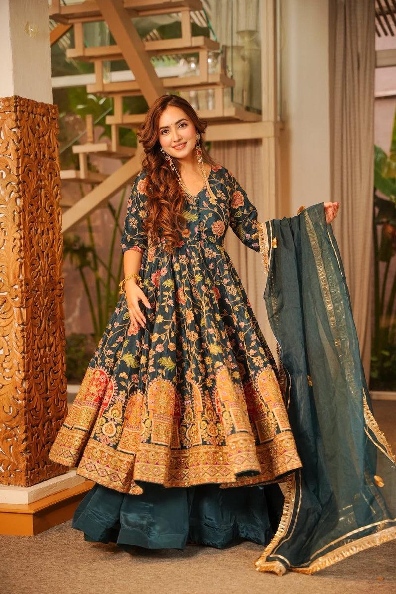 Digital Printed Doria Lawn Dori Larkan Frock 3pc - Design 06