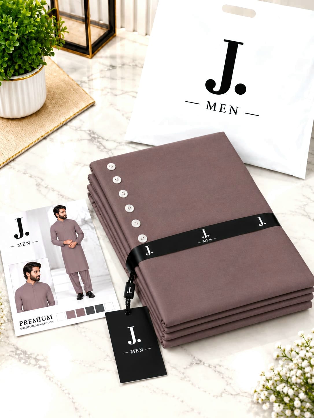 J. Junaid Jamshed Men SS26 Soft Cotton Unstitched - Design 02