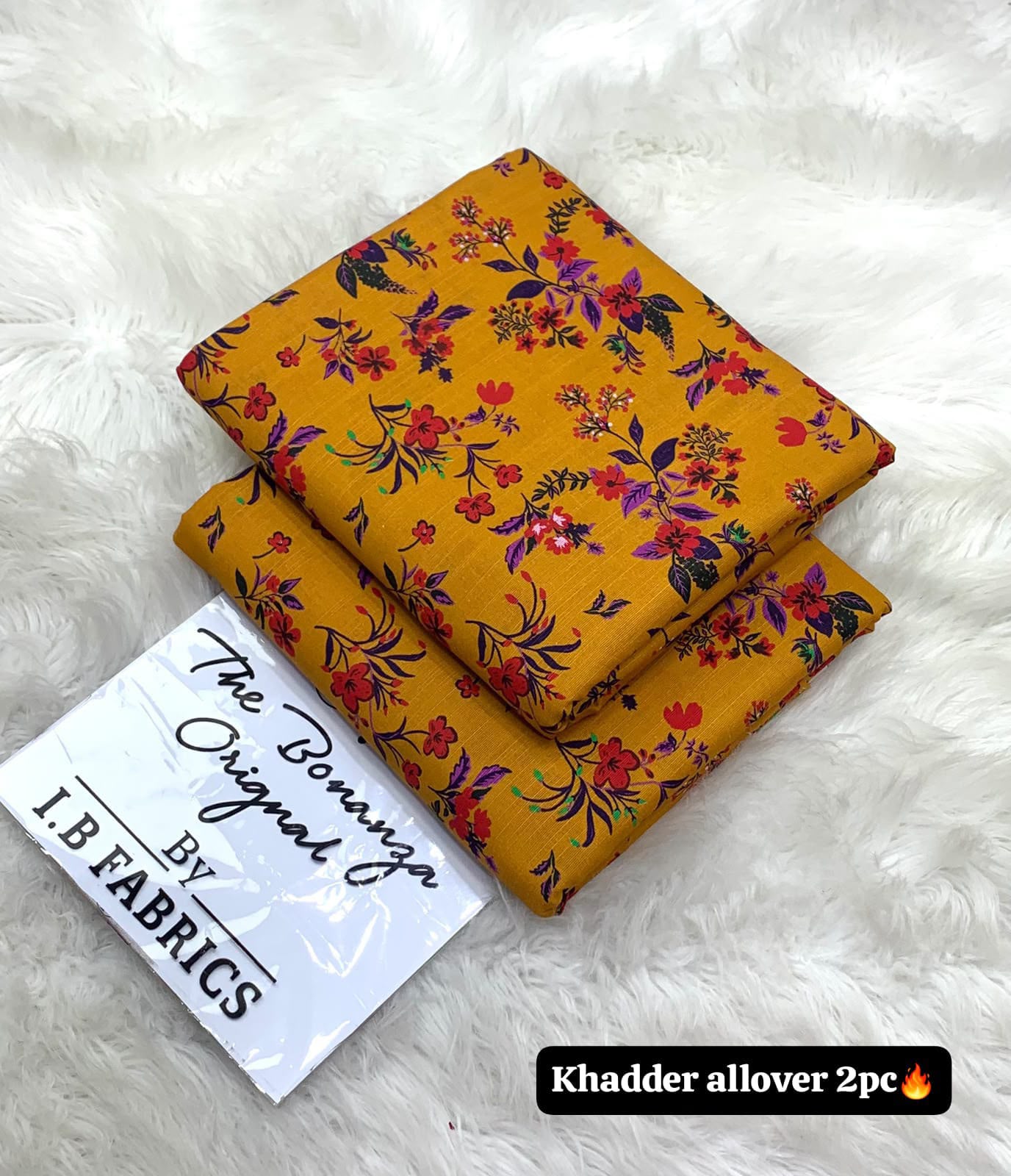 BONANZA 2PC KHADDAR ALLOVER ORIGINAL - MUSTARD FLORAL