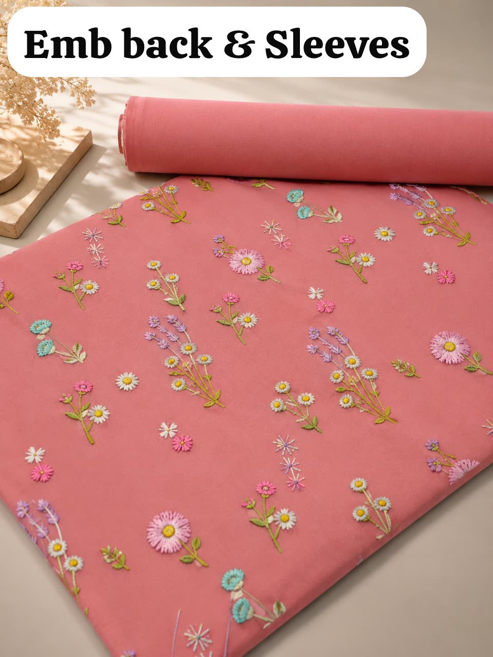 INDIAN BOTY EMBROIDERED DHANAK 2PC - CORAL PINK