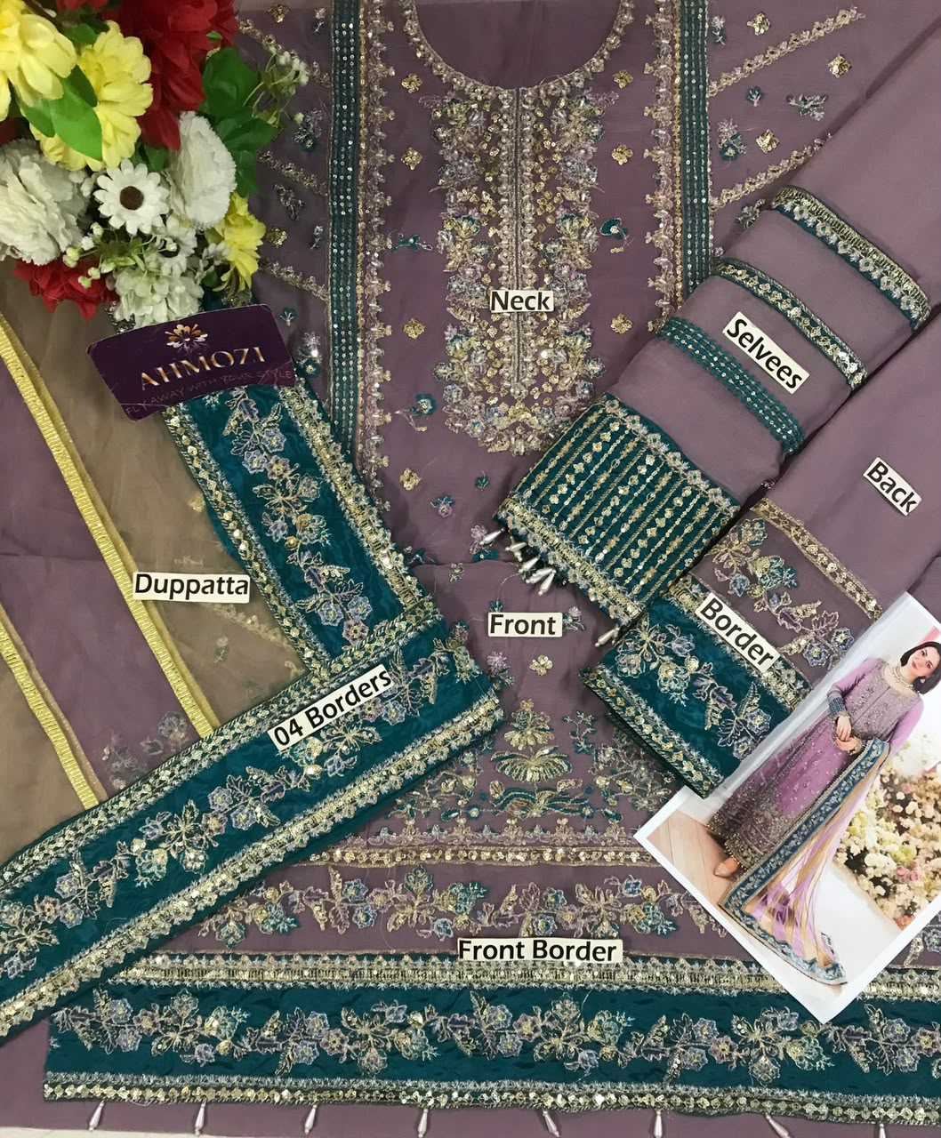 Charizma Silk Embroidered 3PC Suit Polka Dot - DESIGN 01