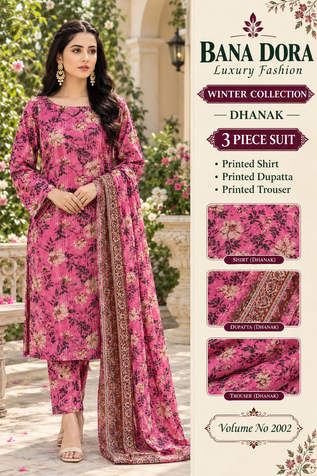 Bana Dora Dhanak Doria All Over Printed 3pc - Design 04