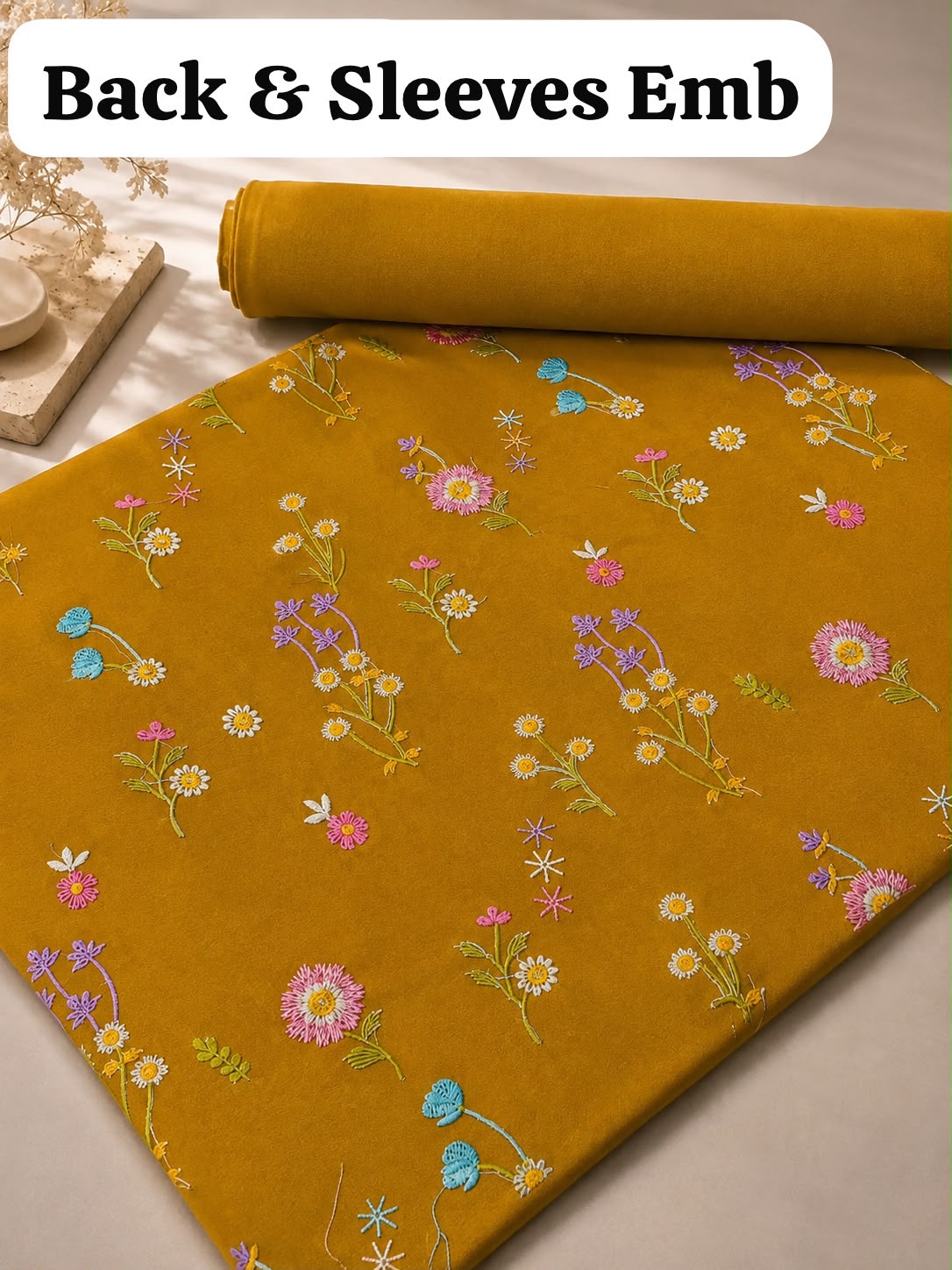 INDIAN BOTY EMBROIDERED DHANAK 2PC - MUSTARD
