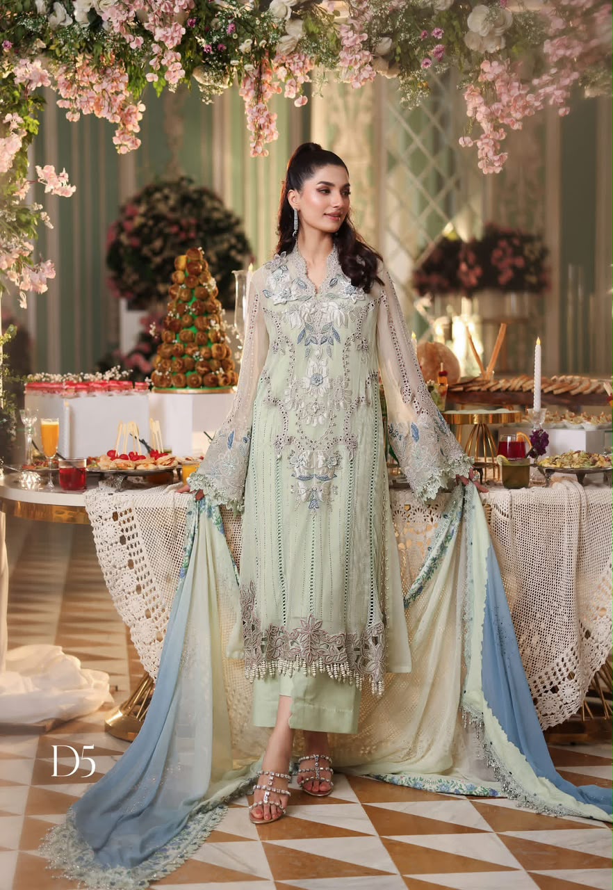 Maria B Chiffon Unstitched Embroidered 3PC Suit - DESIGN 01